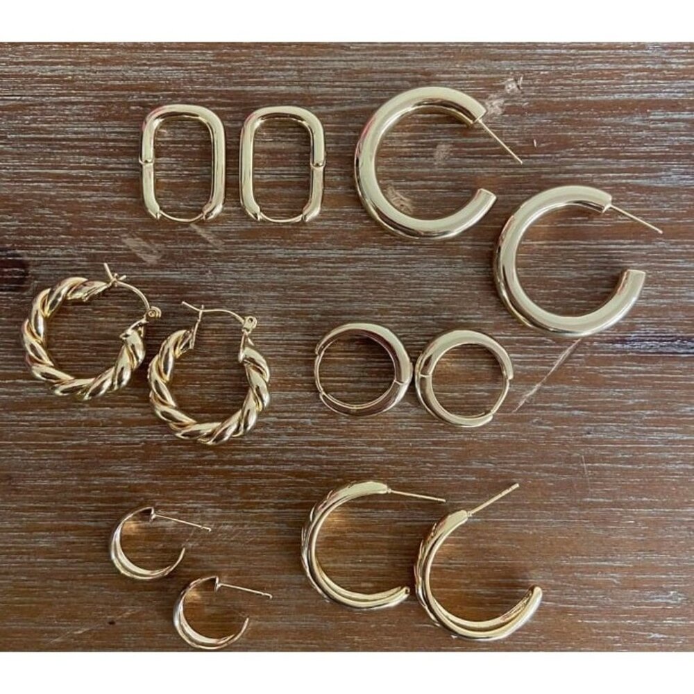 New Gold Hoop Earrings Set for Women, 6 Pairs 14K Gold Plated Lightweight